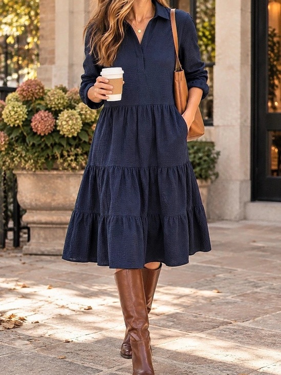Nordstrom Dresses & Skirts - Nordstrom Women’s M Navy Seersucker Tiered  Shirt Dress Long Sleeve Collared